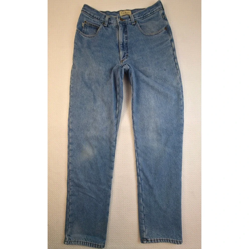 LL Bean Classic Fit Fleece Lined Jeans Men 32x34 Blue Denim Green USA